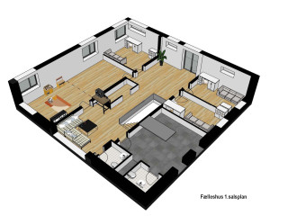 Nybygget bofællesskab - 2v lejlighed - faelleshus_1.salsplan_3d_a0a03981544876703744c2ecc9a26e93